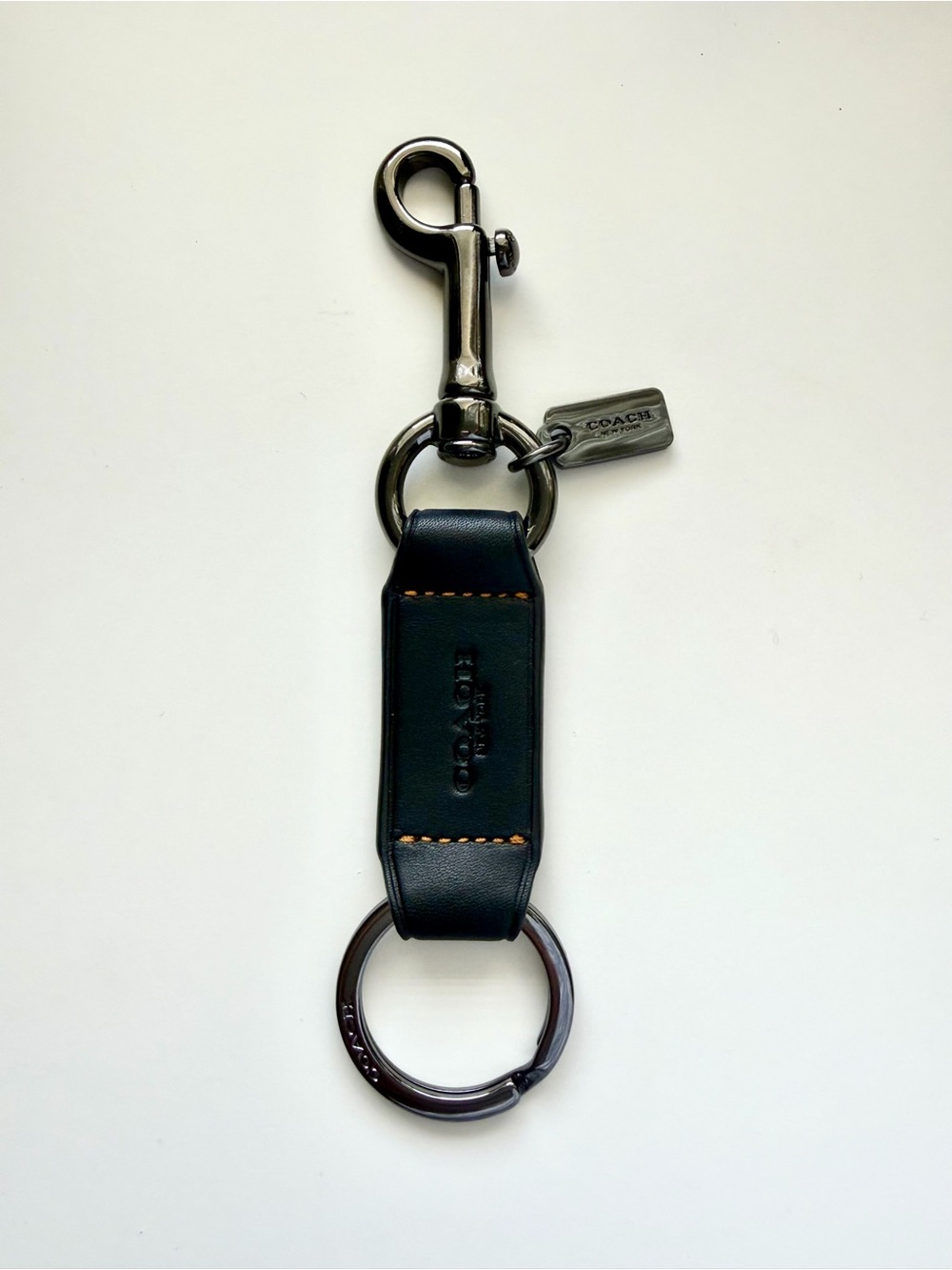 Unisex Coach Black Leather Key Ring/key fob with Gunmetal Hardware